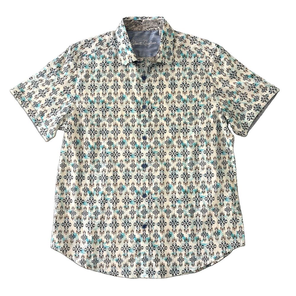 Robert Graham Button-Up Shirt Mens L Colorful Vibrant Paisley Flip Cuff Cotton